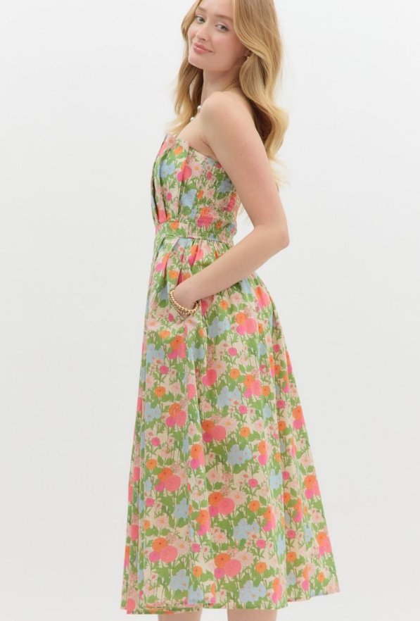 Izzy Strapless Pleated Midi Dress