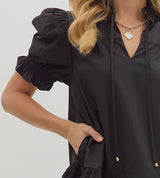 Jana Puff Sleeve V-Neck Mini Dress