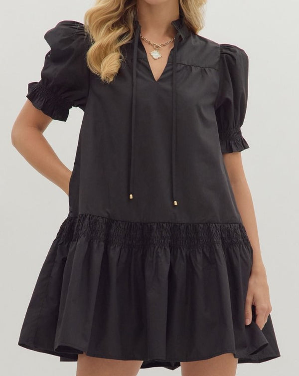 Jana Puff Sleeve V-Neck Mini Dress