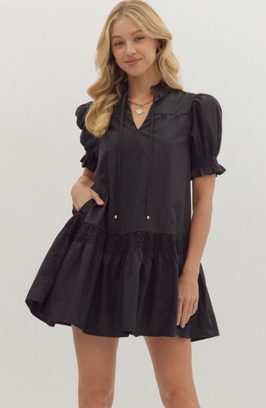 Jana Puff Sleeve V-Neck Mini Dress