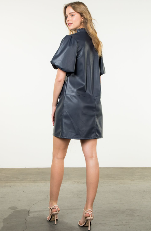 Joanie Puff Sleeve Faux Leather Dress