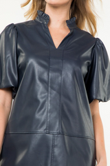 Joanie Puff Sleeve Faux Leather Dress