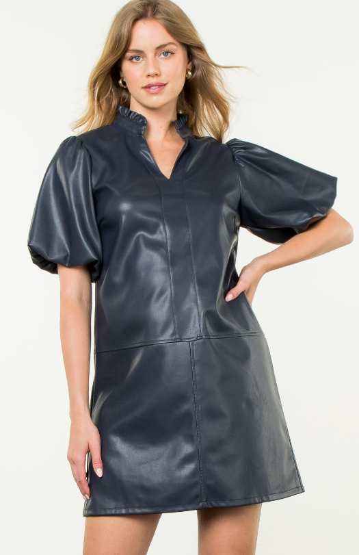 Joanie Puff Sleeve Faux Leather Dress