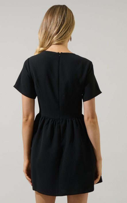 Katia Flare Mini Dress with Rhinestone Bow