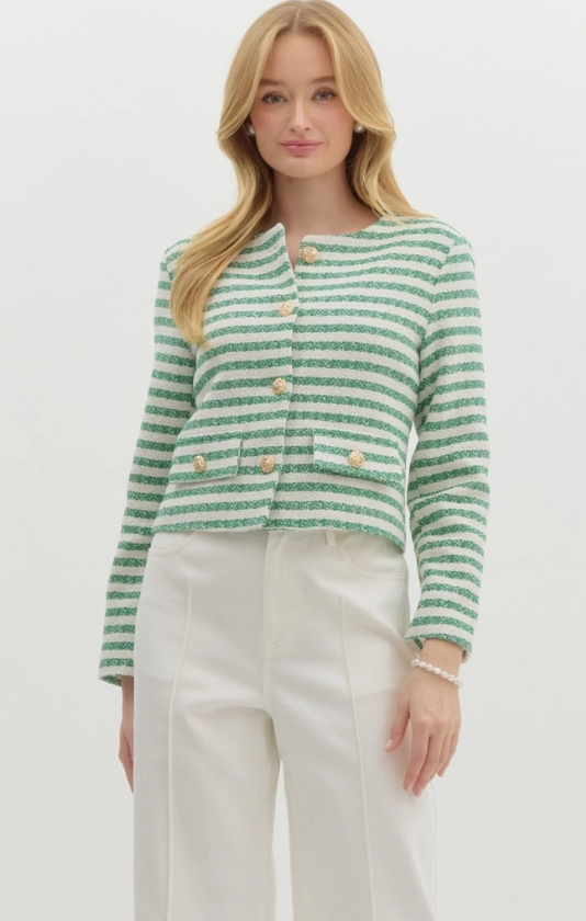 Kay Green-Striped Tweed Jacket