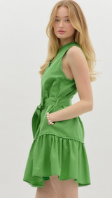 Kerry V-Neck Mini Dress with Scallop Trim