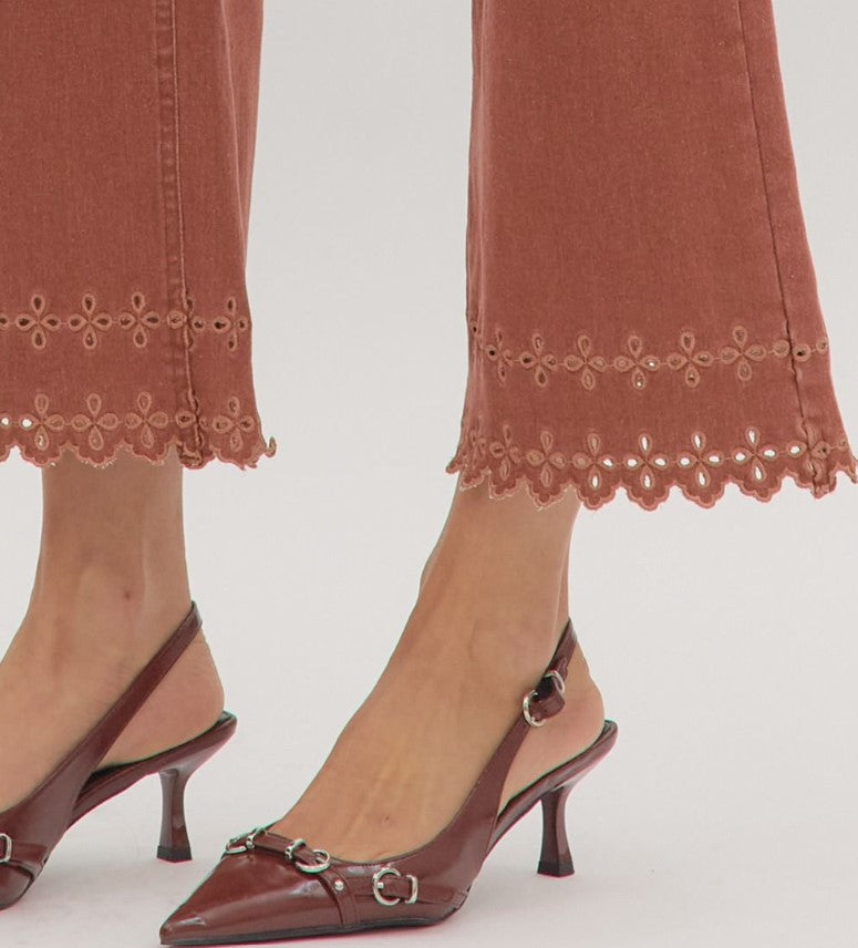 Leah High Waisted Embroidered Hem Jeans