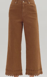 Leah High Waisted Embroidered Hem Jeans