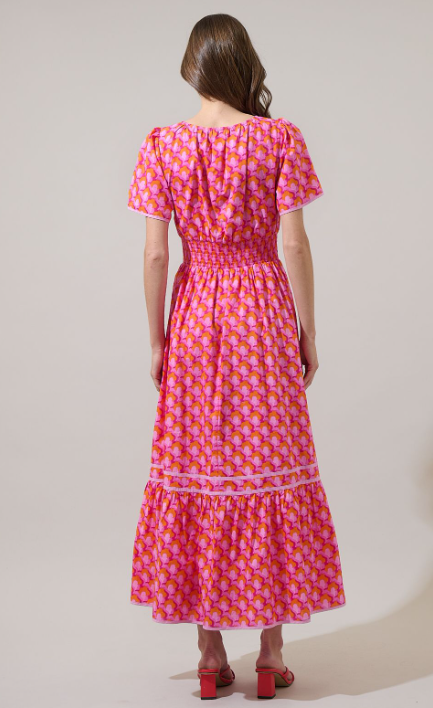 Leighton Abstract Print Smocked Midi Dress