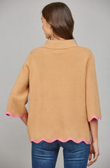Lila Scalloped Edge Mock Neck Sweater Top