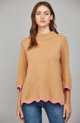 Lila Scalloped Edge Mock Neck Sweater Top