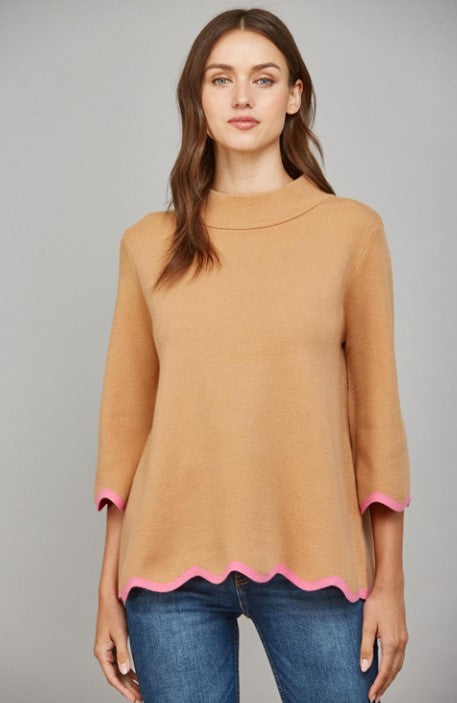 Lila Scalloped Edge Mock Neck Sweater Top