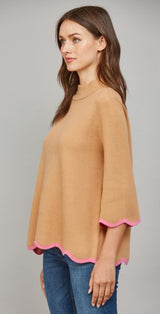 Lila Scalloped Edge Mock Neck Sweater Top