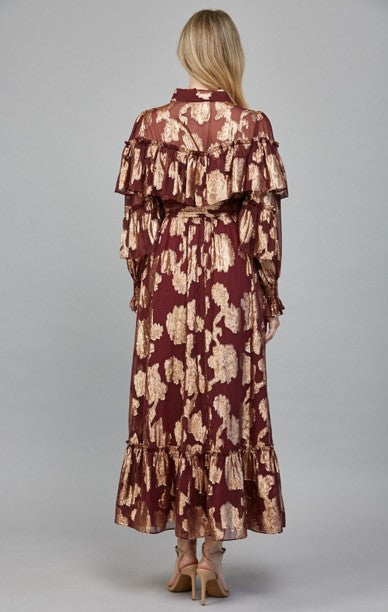 Luna Metallic Floral Chiffon Maxi Dress