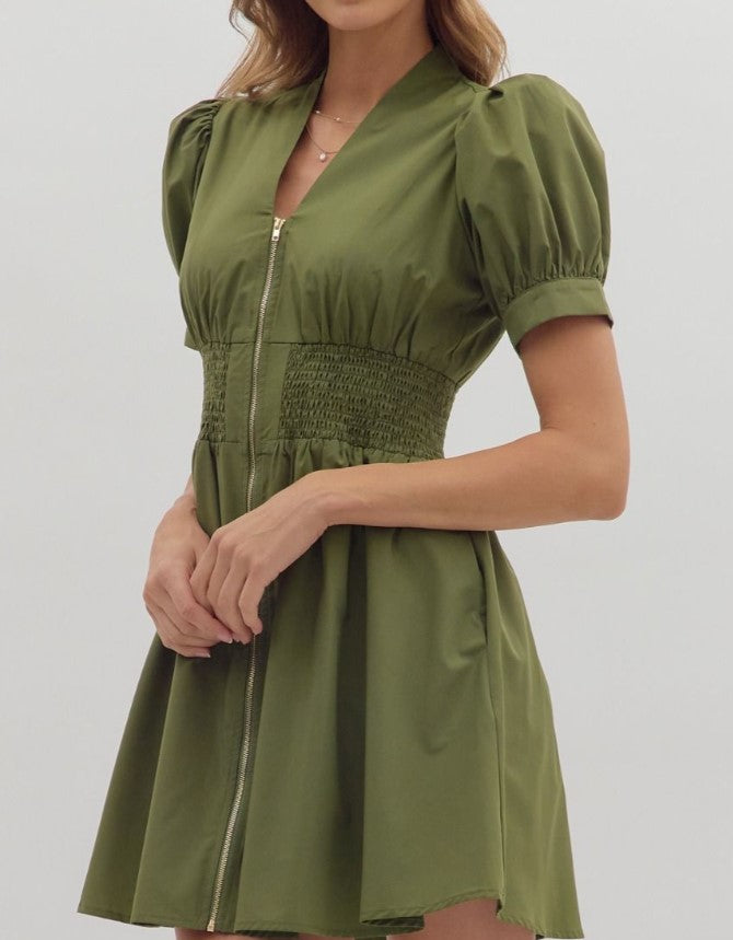 Madison Puff Sleeve Zip Close Mini Dress