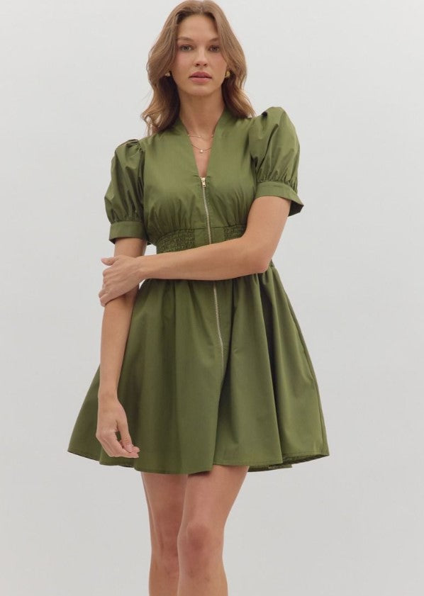 Madison Puff Sleeve Zip Close Mini Dress