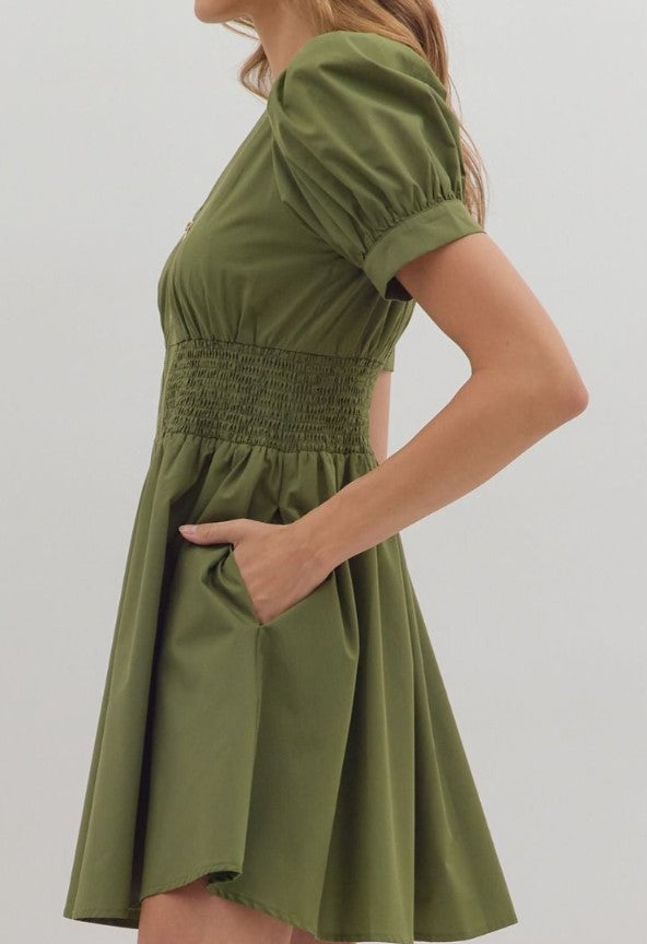 Madison Puff Sleeve Zip Close Mini Dress