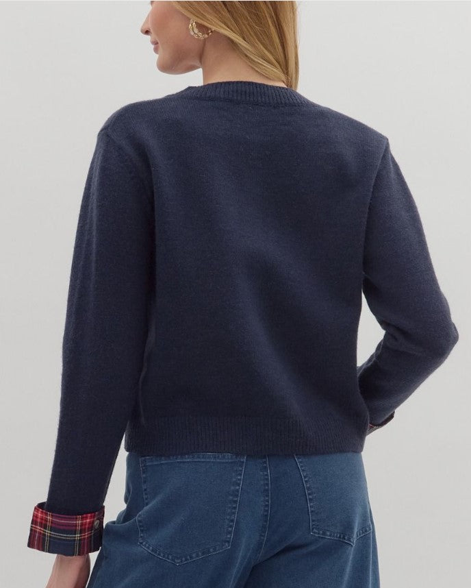 Margo Cardigan with Plaid Trim