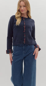 Margo Cardigan with Plaid Trim