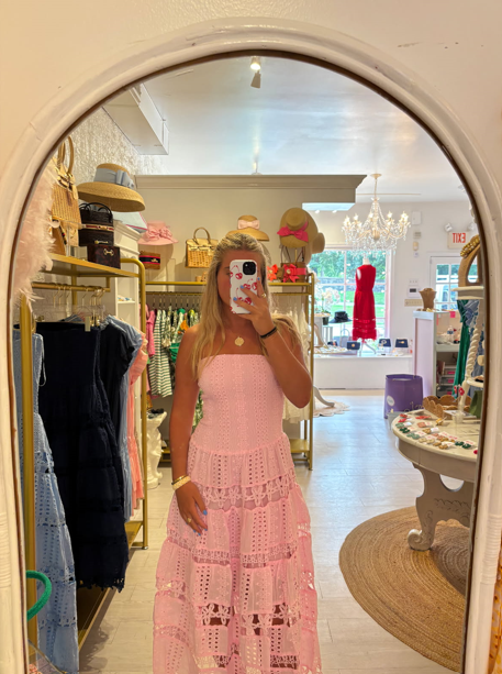 Meeghan Pink Eyelet Lace Tube Dress