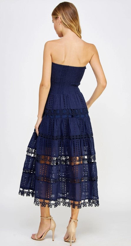 Eyelet Lace Tube Dress Navy / Large Eyelet Lace Tube Dress Navy / Large