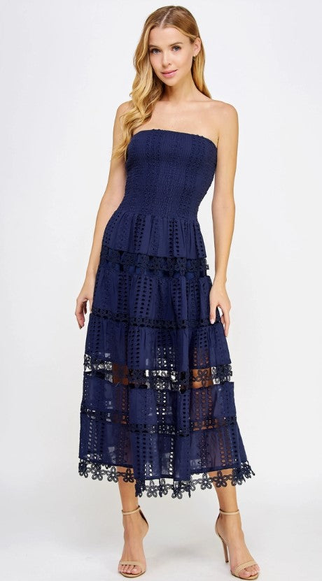 lace tube dress Eyelet Lace Tube Dress Navy / Large