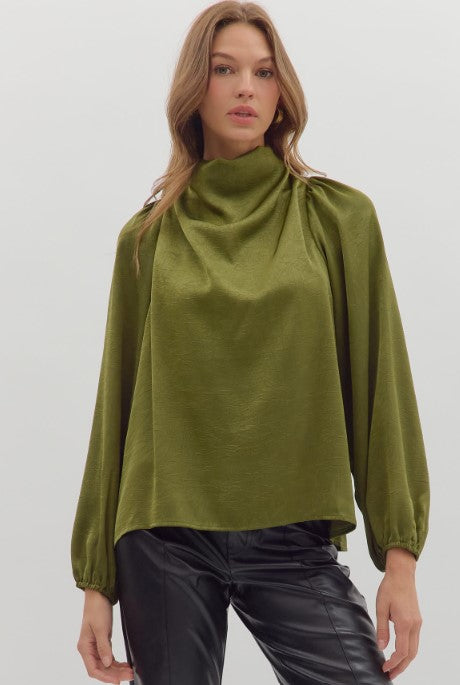 Mellie Long Sleeve Draped Neck Blouse