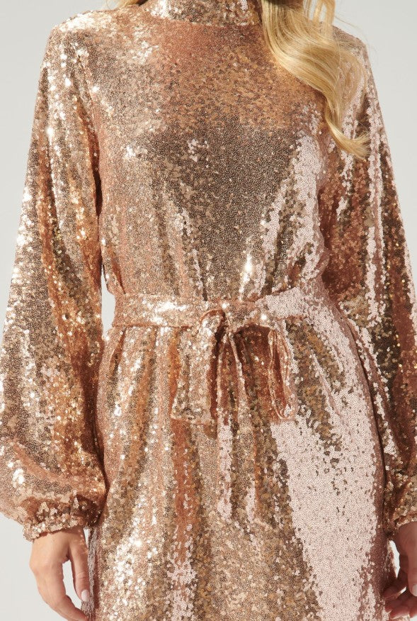 Mimi Mock Neck Sequin Mini Dress