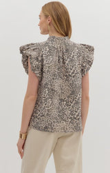 Minka Leopard Print Flutter Sleeve Top