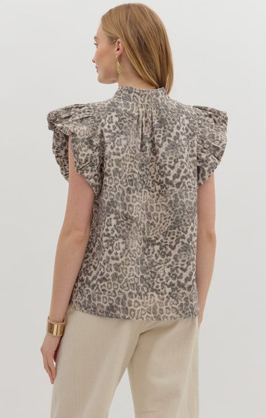 Minka Leopard Print Flutter Sleeve Top