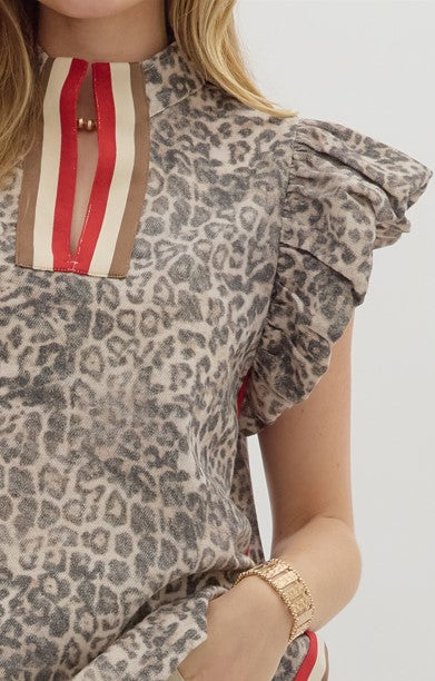 Minka Leopard Print Flutter Sleeve Top