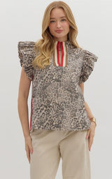 Minka Leopard Print Flutter Sleeve Top