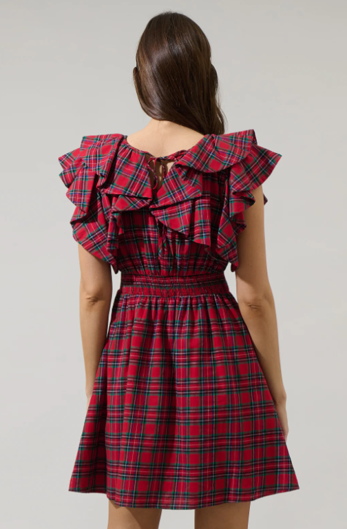 Misty Plaid Ruffle Mini Dress