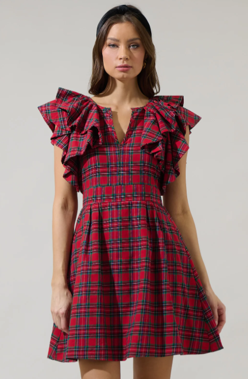 Misty Plaid Ruffle Mini Dress