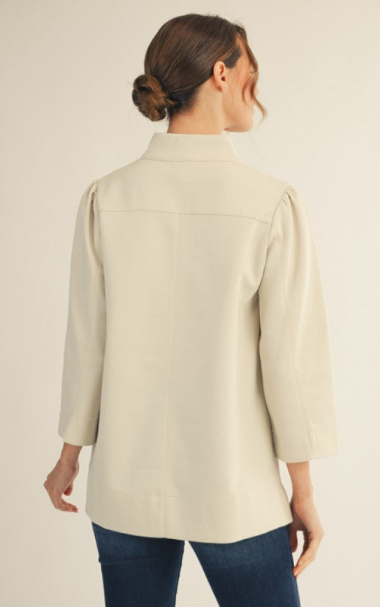 Morgan Puff Shoulder Top with Stand Up Collar