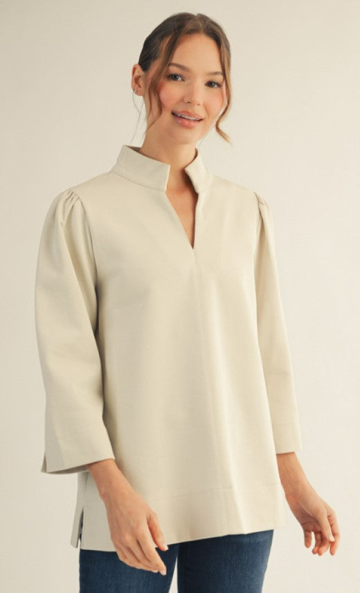 Morgan Puff Shoulder Top with Stand Up Collar