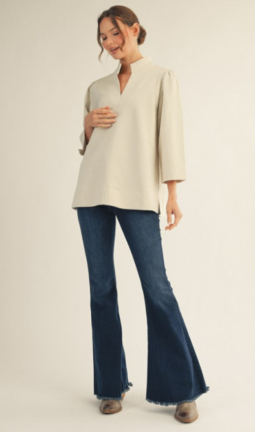 Morgan Puff Shoulder Top with Stand Up Collar