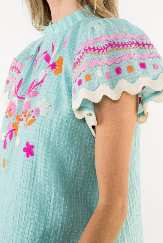 Natalie Flutter Sleeve Textured Top