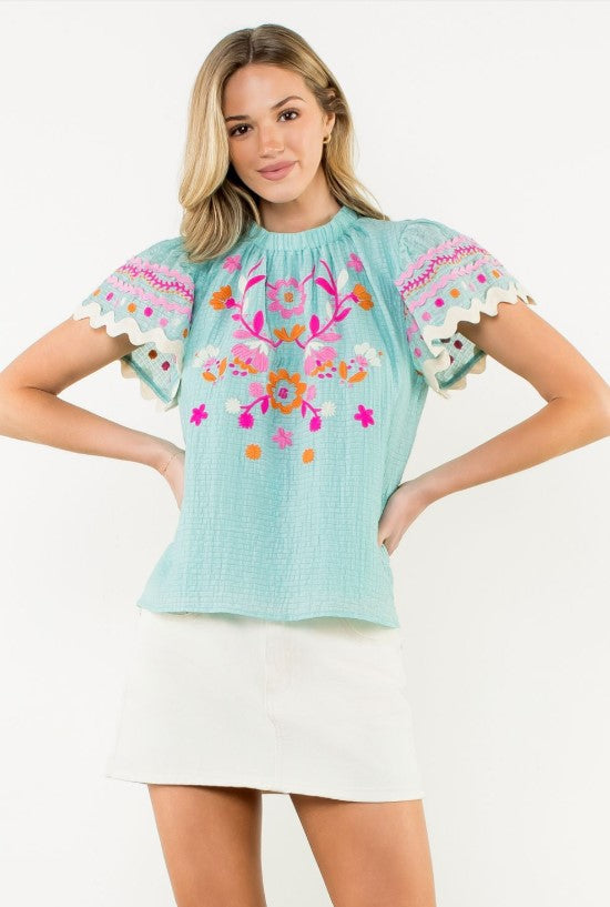 Natalie Flutter Sleeve Textured Top