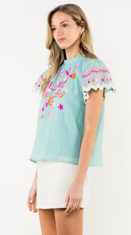 Natalie Flutter Sleeve Textured Top