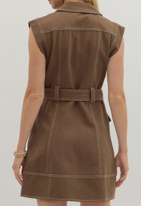 Olivia Sleeveless Self Belt Mini Dress