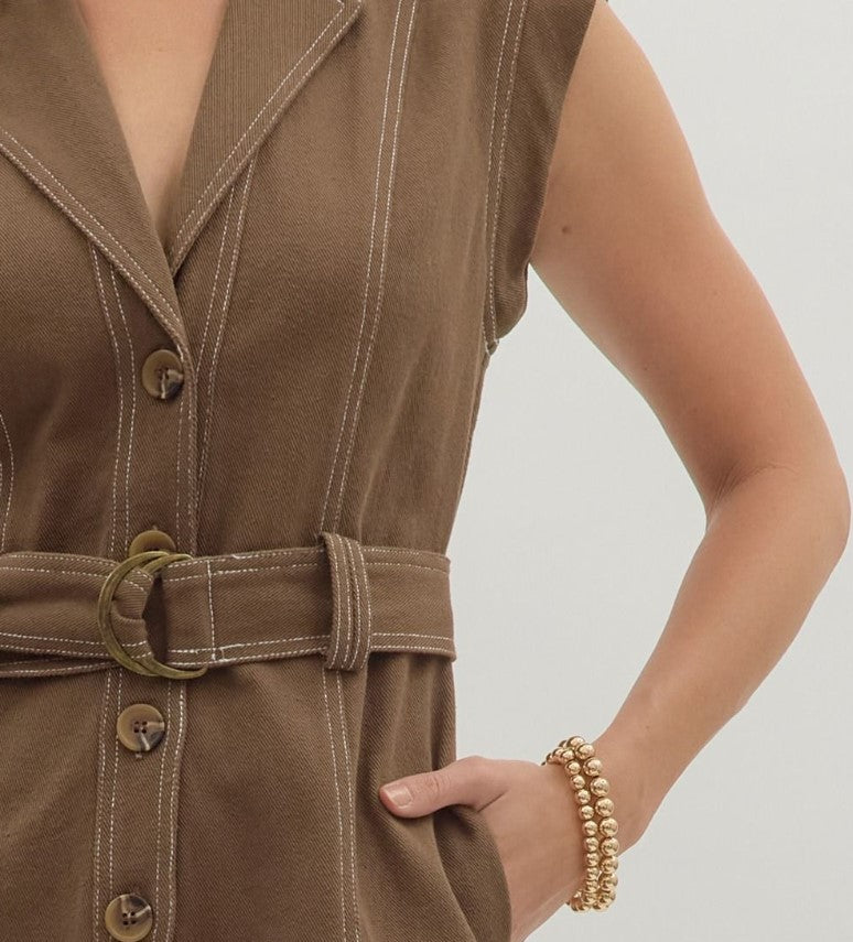Olivia Sleeveless Self Belt Mini Dress