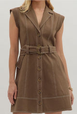 Olivia Sleeveless Self Belt Mini Dress