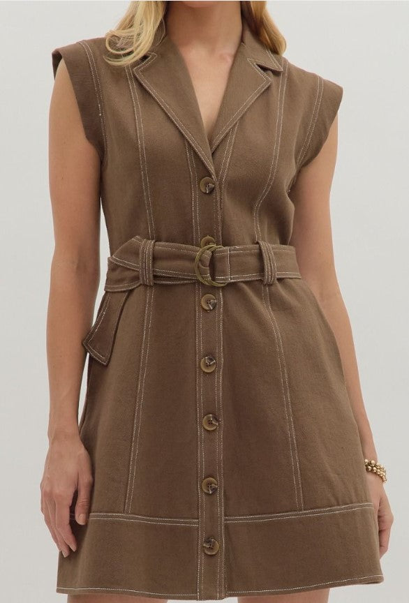 Olivia Sleeveless Self Belt Mini Dress