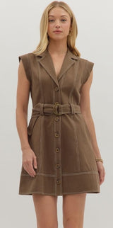 Olivia Sleeveless Self Belt Mini Dress