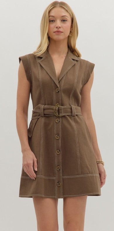 Olivia Sleeveless Self Belt Mini Dress