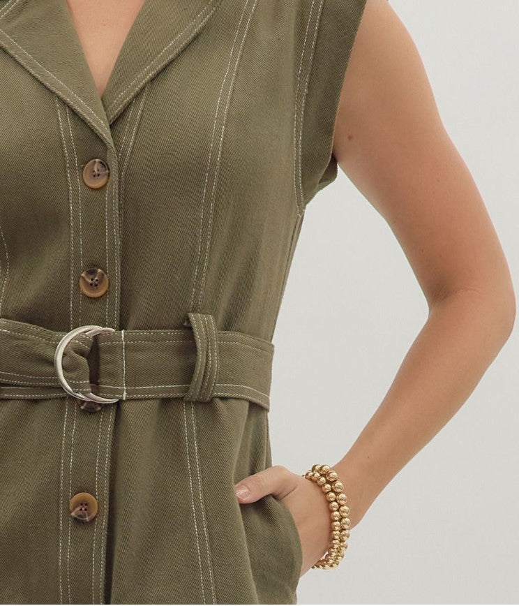 Olivia Sleeveless Self Belt Mini Dress