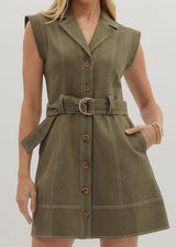 Olivia Sleeveless Self Belt Mini Dress