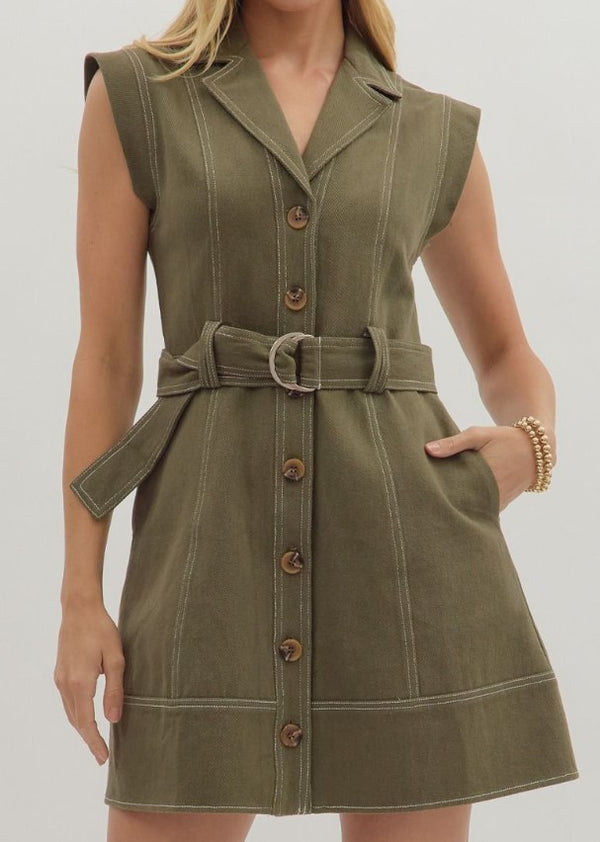 Olivia Sleeveless Self Belt Mini Dress
