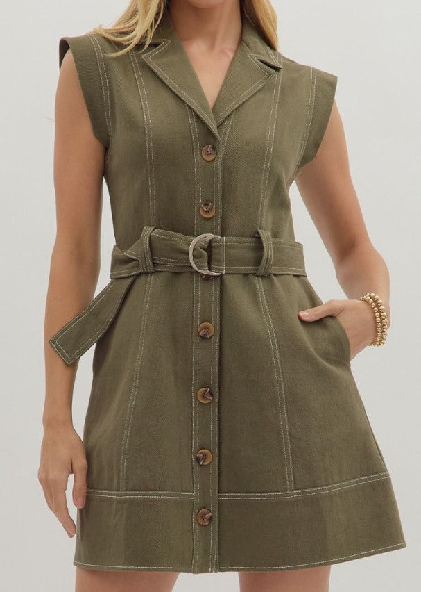 Olivia Sleeveless Self Belt Mini Dress